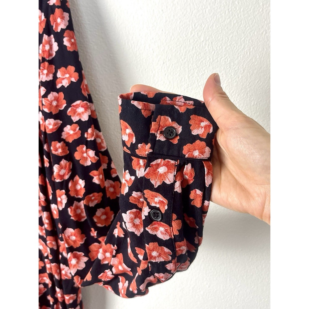 GANNI Floral-Print Button Down Shirt Red‎ Pink Black Size 10 - Picture 8 of 16